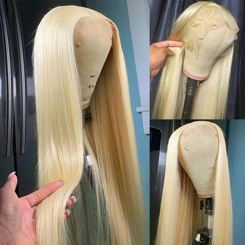 13x4 Perruques Blondes Droites Brésiliennes En Cheveux Humains - hjweavebeauty