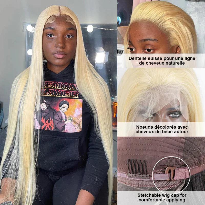 13x4 Perruques Blondes Droites Brésiliennes En Cheveux Humains - hjweavebeauty