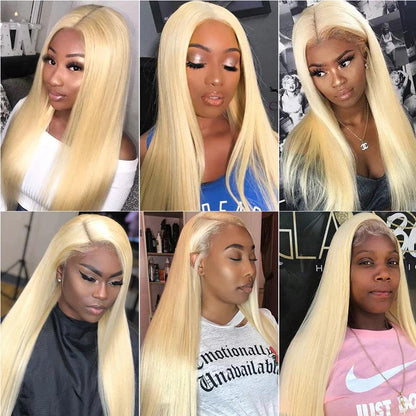 13x4 Perruques Blondes Droites Brésiliennes En Cheveux Humains - hjweavebeauty