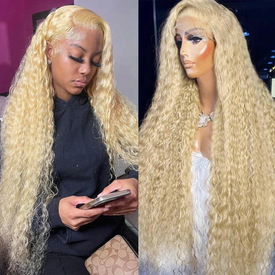 13x4 Perruques Colorées En Cheveux Humains Blond Foncé Brésilien Bouclé - hjweavebeauty