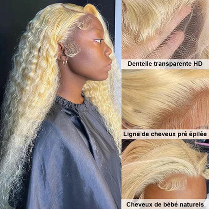 13x4 Perruques Colorées En Cheveux Humains Blond Foncé Brésilien Bouclé - hjweavebeauty