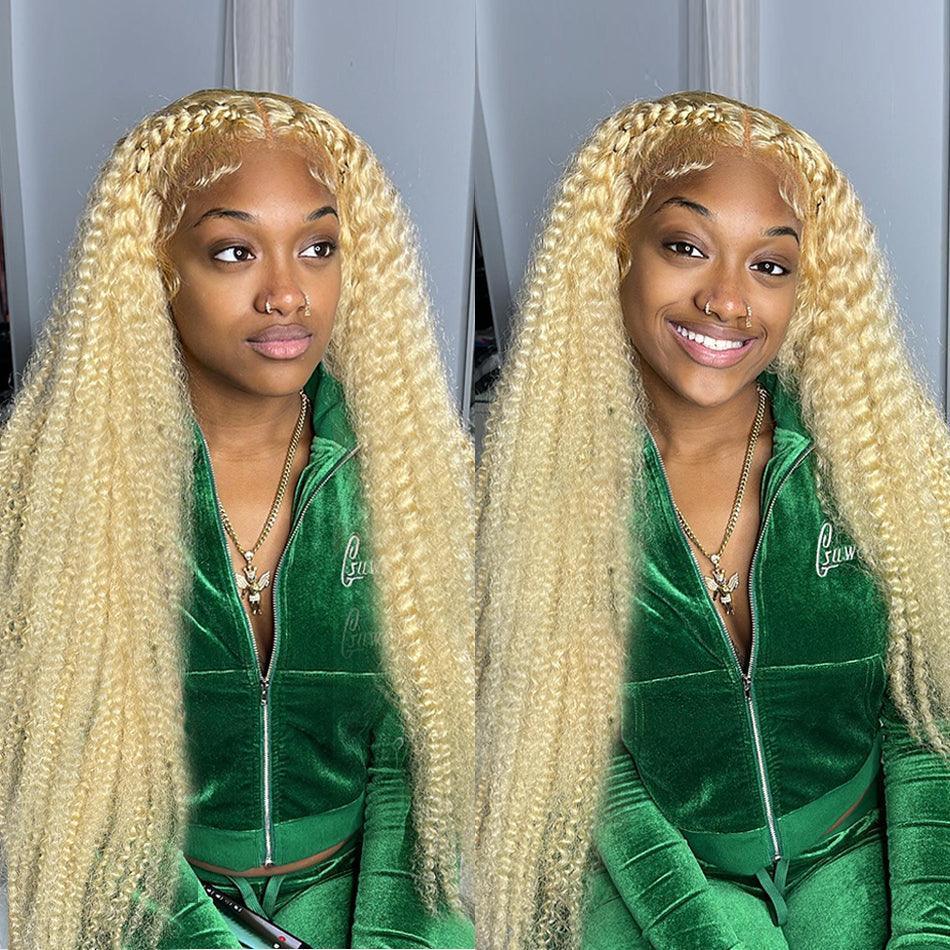 13x4 Perruques Colorées En Cheveux Humains Blond Foncé Brésilien Bouclé - hjweavebeauty