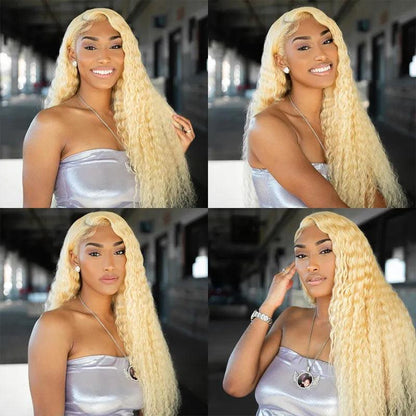13x4 Perruques Colorées En Cheveux Humains Blond Foncé Brésilien Bouclé - hjweavebeauty