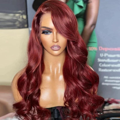 13x4 Perruques de cheveux humains en dentelle de couleur rouge brésilienne body wave Tissage - hjweavebeauty