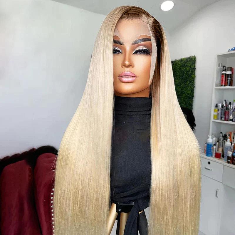 13x4 Perruques Ombre Blondes Droites Brésiliennes En Cheveux Humains - hjweavebeauty