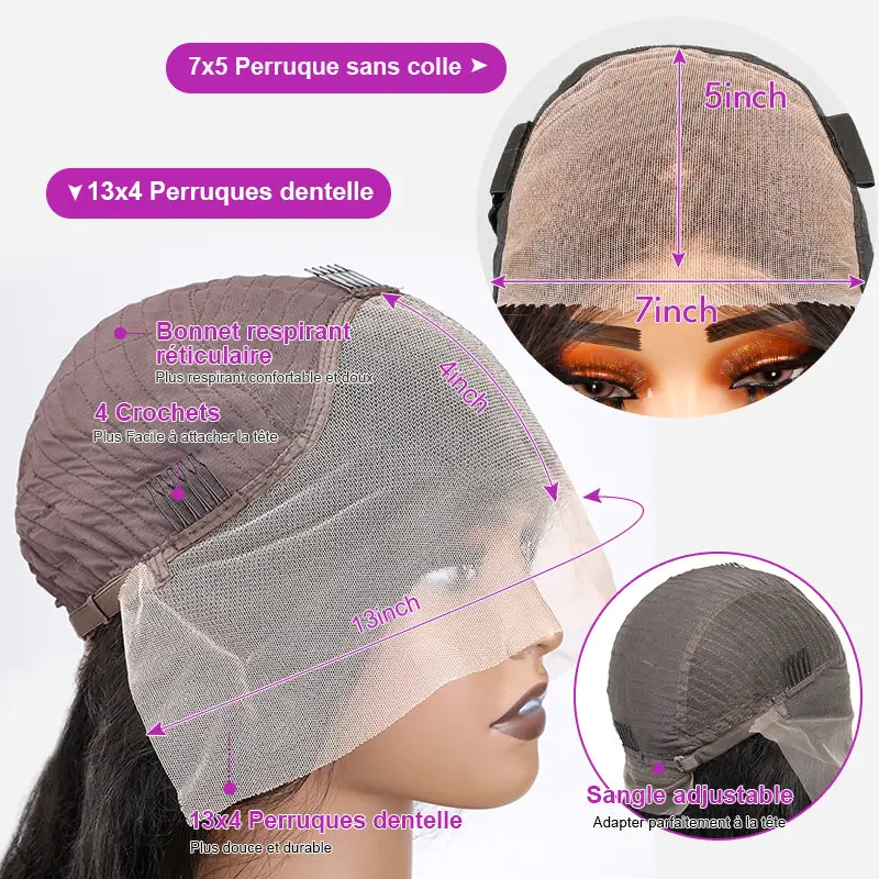 5x5 Glueless Perruques Sans Colle 1B
