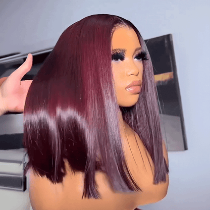9x6 Glueless Dégradé Couleur 99J Bob Perruque Sans Colle Wear Go Lisse