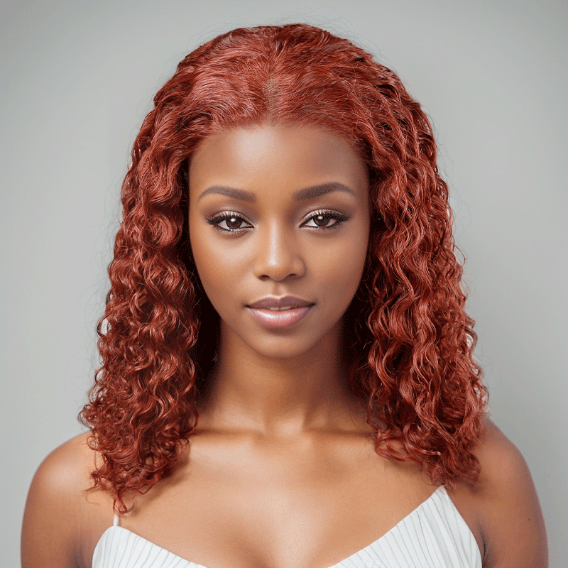 9x6 Glueless Brun Rougeâtre Bob Bouclée Perruque Sans Colle 3s Wear Go