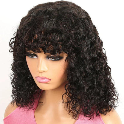 2 Perruques à Franges en Cheveux Brésiliens Bouclés 1 Perruque Pixie Gratuite - hjweavebeauty