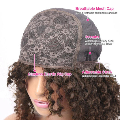 2 Perruques à Franges en Cheveux Brésiliens Bouclés 1 Perruque Pixie Gratuite - hjweavebeauty