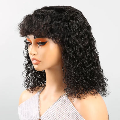 Volumineuses Glueless Bob Bouclée Perruque Sans Colle Avec Une Frange
