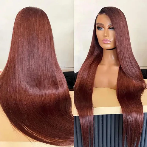 🔥Vente Flash 9x6 Glueless Pré-épilé Brun Rougeâtre Couleur Perruque Sans Colle Lisse