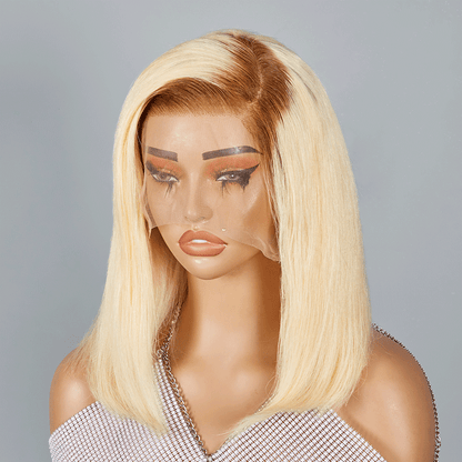 13x4 C Partie Bob Perruque Brun Mélange Blonde Cheveux Humains