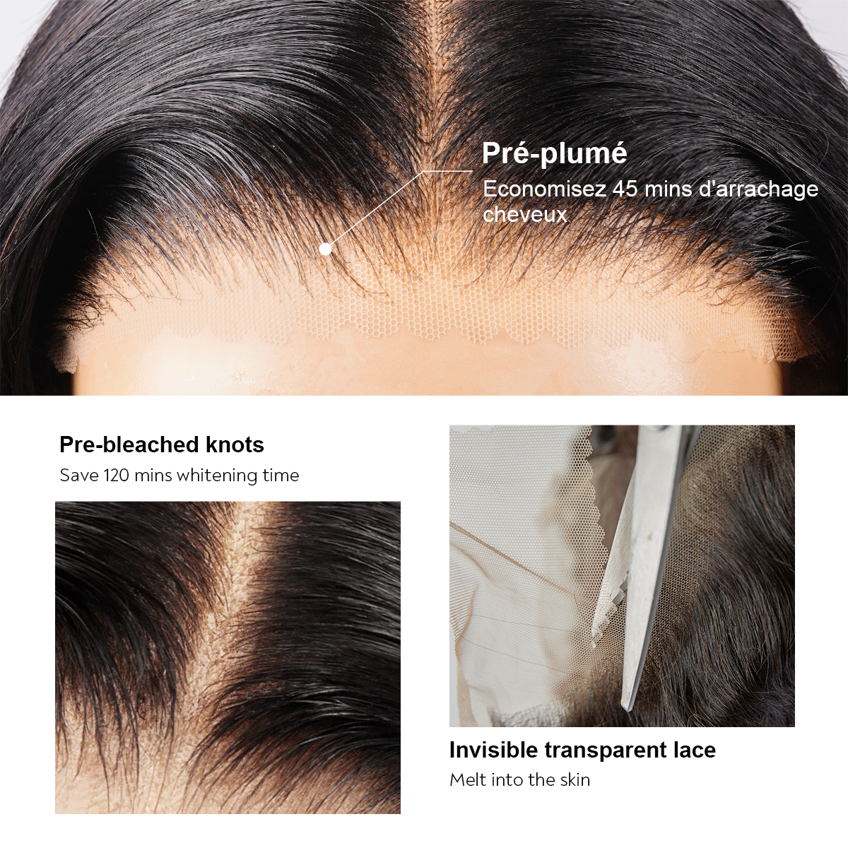 Nouveau 9x6 Glueless Classique Ondulé Bob Perruque Sans Colle