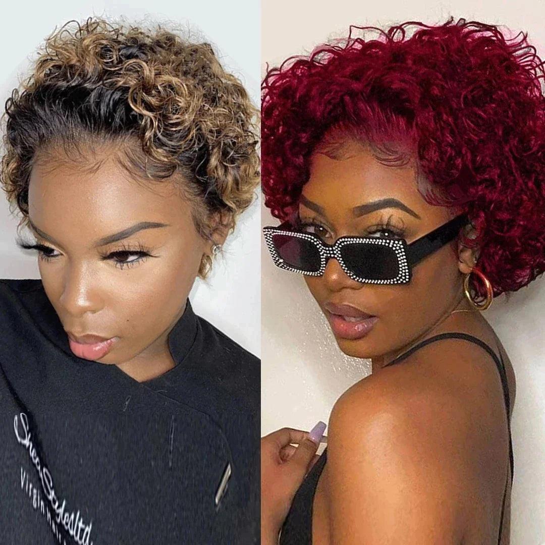 3 Perruques Coupe Pixie Cheveux Humains Brésiliens Bouclé - hjweavebeauty