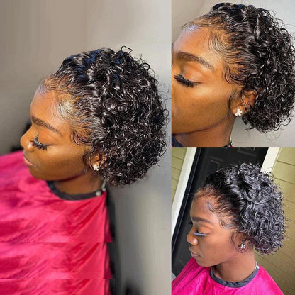 3 Perruques Coupe Pixie Cheveux Humains Brésiliens Bouclé - hjweavebeauty