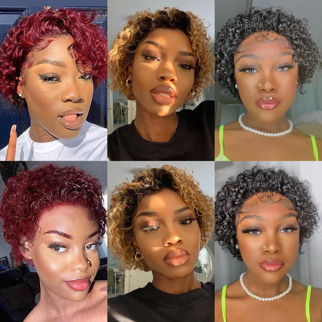 3 Perruques Coupe Pixie Cheveux Humains Brésiliens Bouclé - hjweavebeauty