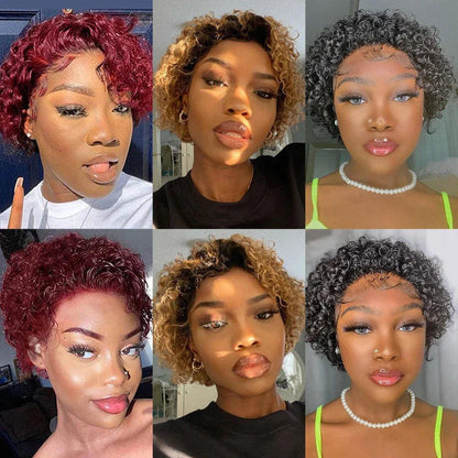 3 Perruques Coupe Pixie Cheveux Humains Brésiliens Bouclé - hjweavebeauty