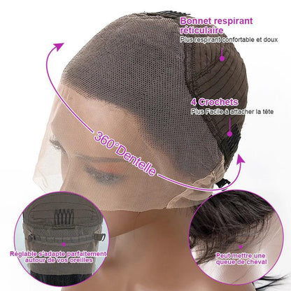 360 Lace Front Perruques Cheveux Humains Brésilienne Lisse - hjweavebeauty