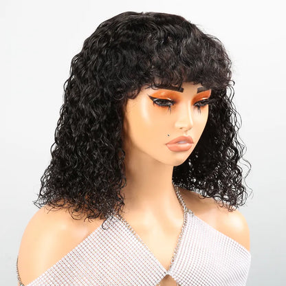 Volumineuses Glueless Bob Bouclée Perruque Sans Colle Avec Une Frange