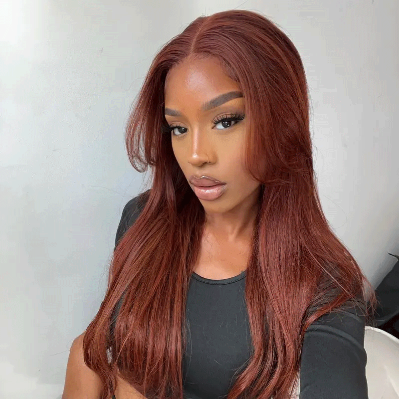 🔥Vente Flash 9x6 Glueless Pré-épilé Brun Rougeâtre Couleur Perruque Sans Colle Lisse