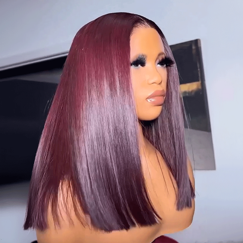 9x6 Glueless Dégradé Couleur 99J Bob Perruque Sans Colle Wear Go Lisse