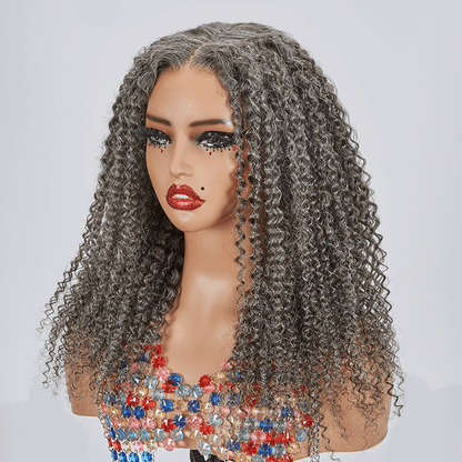 7x5 Glueless Rebondissant Kinky Curly Sel &amp; Poivre Perruque Sans Colle