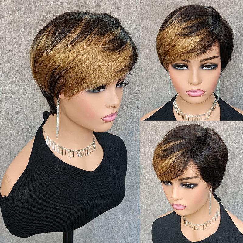 4 Perruque Pixie Cut Cheveux Humains Brésiliens Lisse - hjweavebeauty