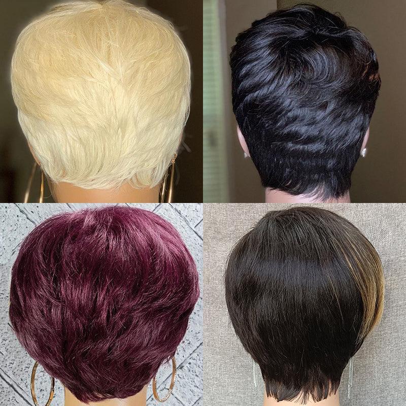 4 Perruque Pixie Cut Cheveux Humains Brésiliens Lisse - hjweavebeauty