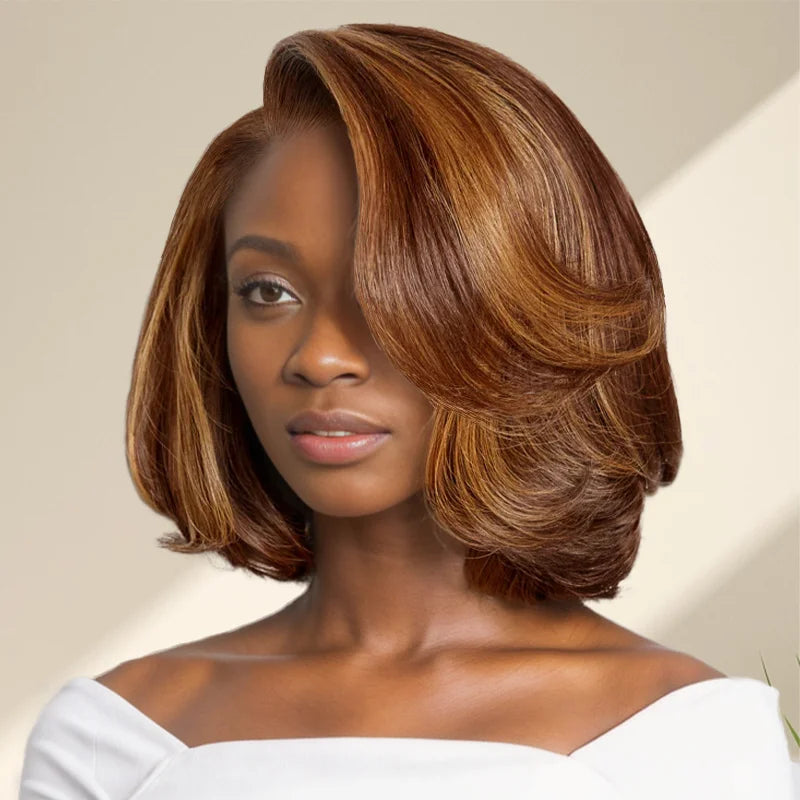 9x6 Couche C Partie Glueless Brun Blond Mixte/Naturel Bob Sans Colle