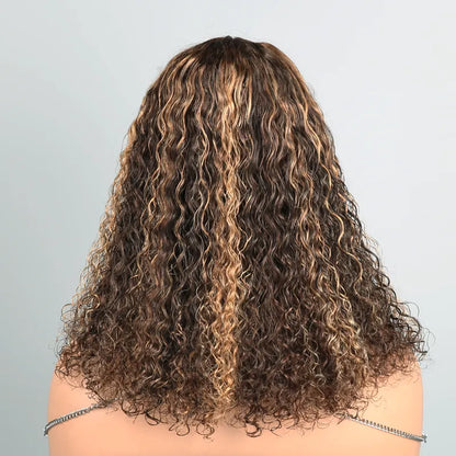 Glueless Ombre Highlight Bouclée Perruque Sans Colle Avec Une Frange