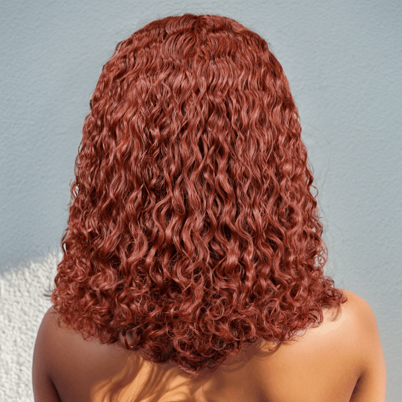 9x6 Glueless Brun Rougeâtre Bob Bouclée Perruque Sans Colle 3s Wear Go