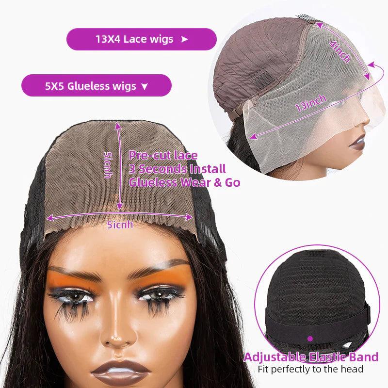 5X5 Glueless Perruque Sans Colle Wear Go Cheveux Humains Brésilien Natural Wave Tissage - hjweavebeauty