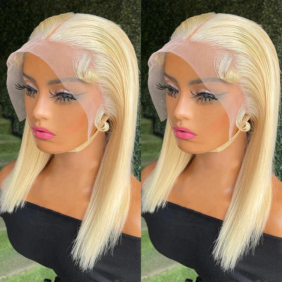 613 Blonde Bob Perruques Cheveux Humains Raides Brésiliens - hjweavebeauty
