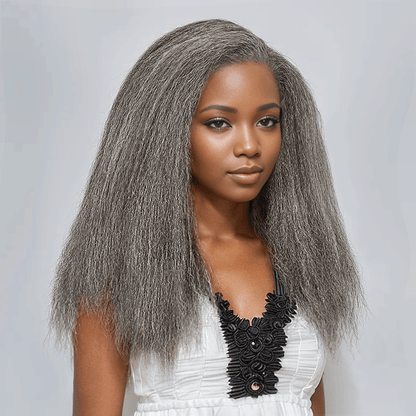 7x5 Glueless Yaki Straight Couleur Sel &amp; Poivre Perruque Sans Colle