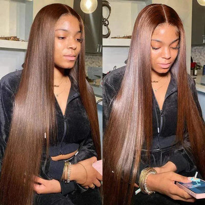 7x5 Glueless Perruques Sans Colle Brun Chocolat 13x4 Lace Front Cheveux Humains Brésilien Lisse - hjweavebeauty