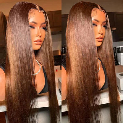 7x5 Glueless Perruques Sans Colle Brun Chocolat 13x4 Lace Front Cheveux Humains Brésilien Lisse - hjweavebeauty