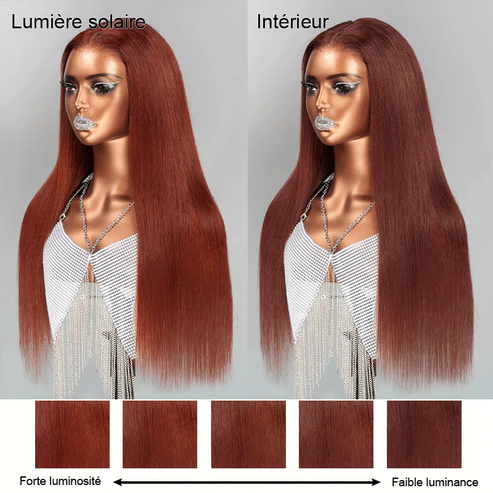 🔥Vente Flash 9x6 Glueless Pré-épilé Brun Rougeâtre Couleur Perruque Sans Colle Lisse