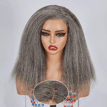 7x5 Glueless Yaki Straight Couleur Sel &amp; Poivre Perruque Sans Colle