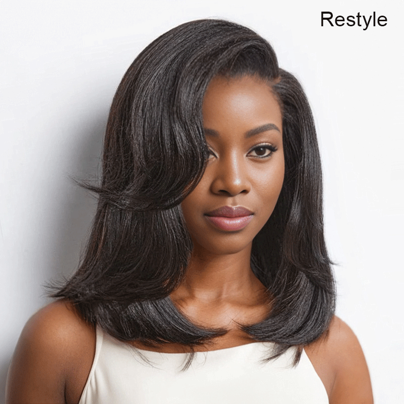 9x6 Glueless Couche Yaki Lisse Bob Perruque Sans Colle Wear Go Pour Débutants