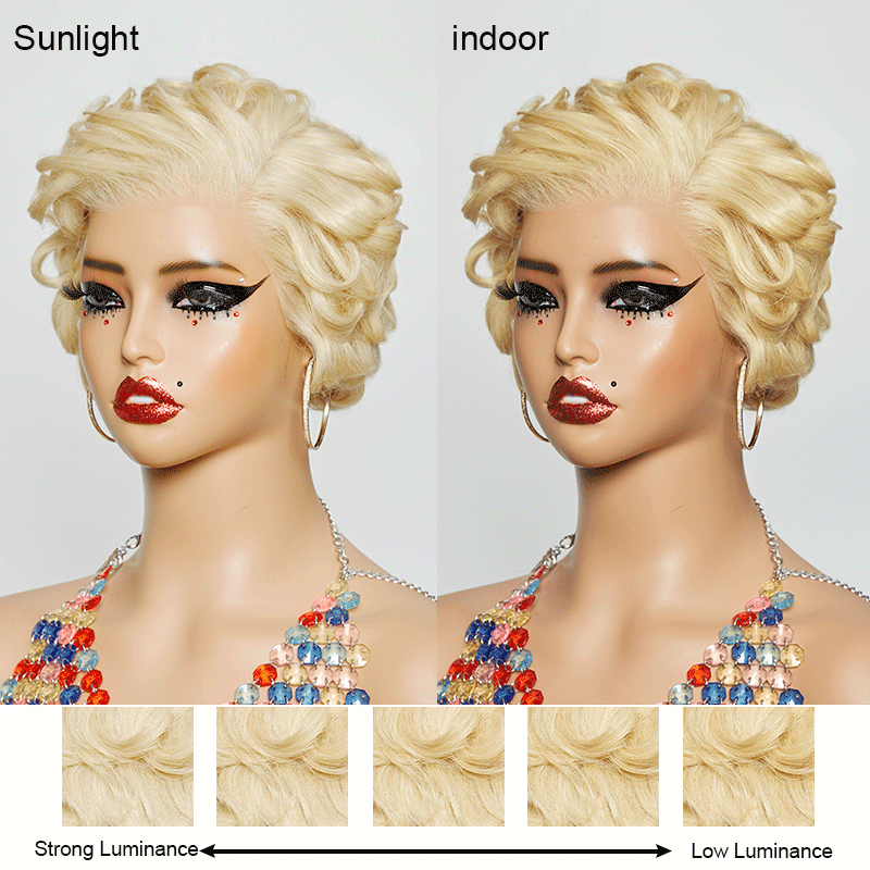 13x6 Dentelle Style Vintage Bob Couleur Blonde/Naturel Perruque Frontale