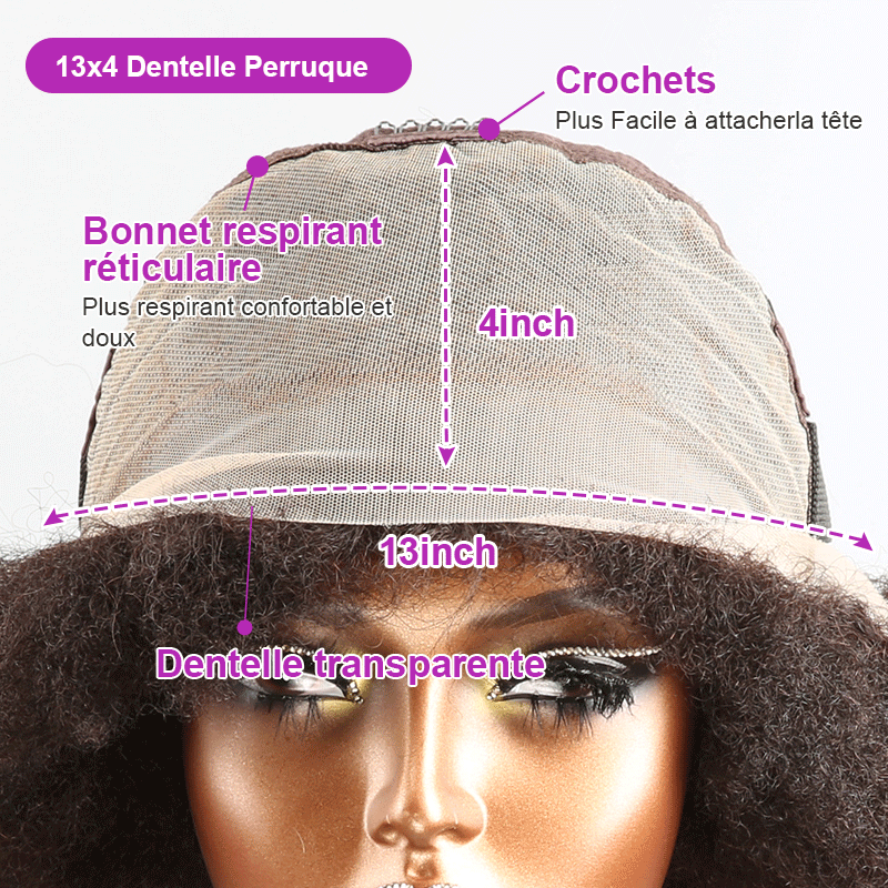 13x4 Super Afro Kinky Curly Bob Bouclé Perruque Dentelle Frontal Wig