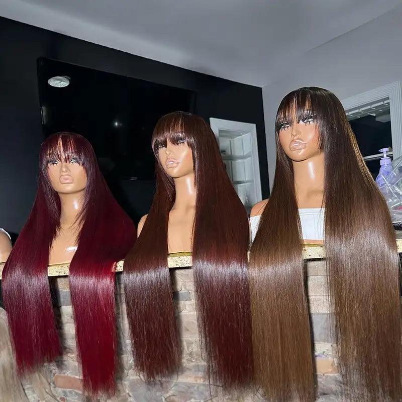 Frange Coloré Perruque Cheveux Humains Brésilien Lisse - hjweavebeauty