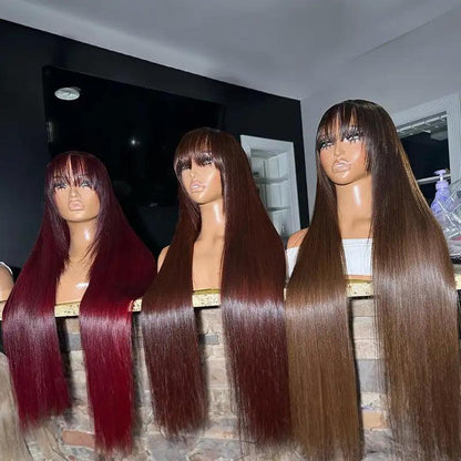 Frange Coloré Perruque Cheveux Humains Brésilien Lisse - hjweavebeauty