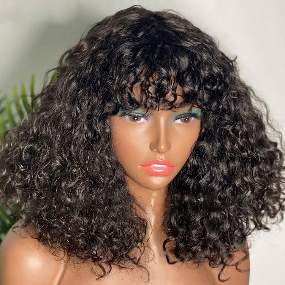 Frange Perruque Bob Cheveux Humains Brésiliens Curly - hjweavebeauty