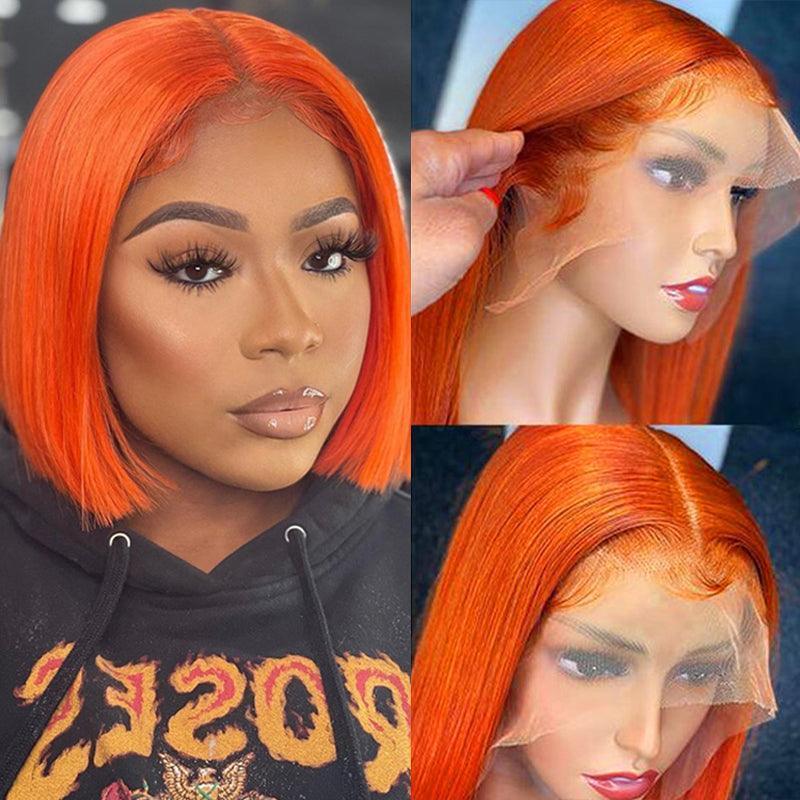 Ginger Colored Bob Perruques Cheveux Humains Straight Brésiliens - hjweavebeauty