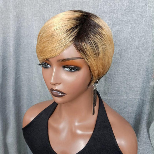 Glueless 3 Couleurs Pixie Perruque Court Naturel Perruque Sans Colle