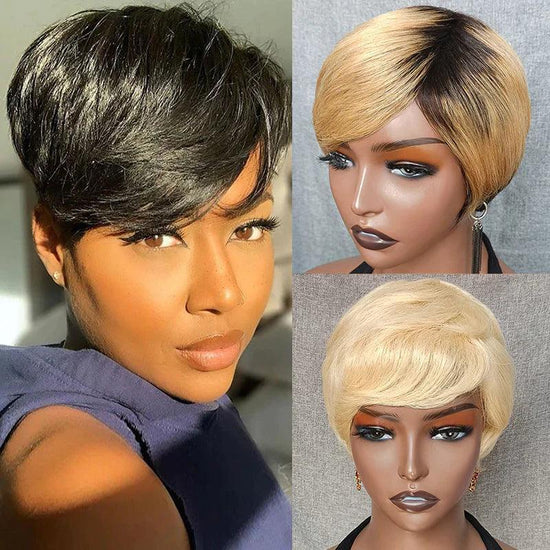 Glueless 3 Couleurs Pixie Perruque Court Naturel Perruque Sans Colle