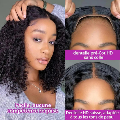 Glueless Bob Perruque Sans Colle Wear Go Cheveux Humains Bouclés - hjweavebeauty