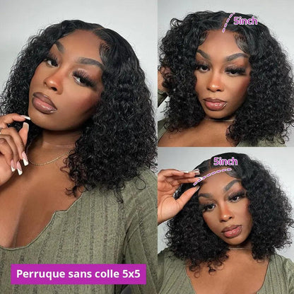 Glueless Bob Perruque Sans Colle Wear Go Cheveux Humains Bouclés - hjweavebeauty